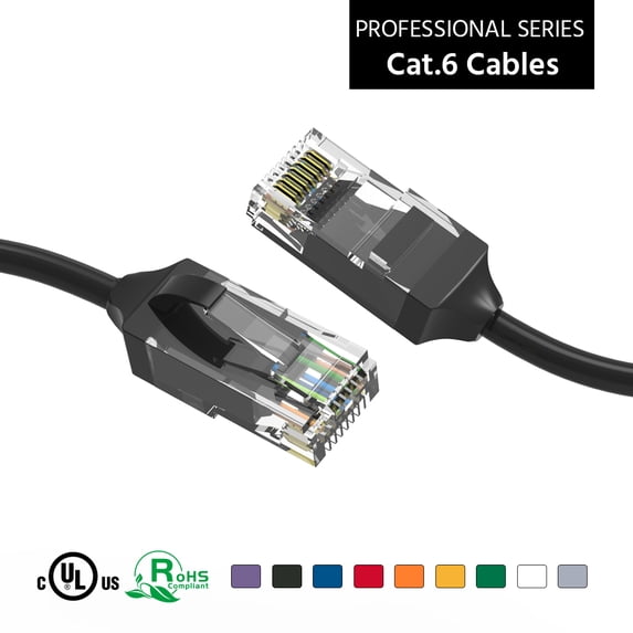 ACCL 3Ft Cat.6 28AWG Slim Ethernet Network Cable Black, 10 Pack