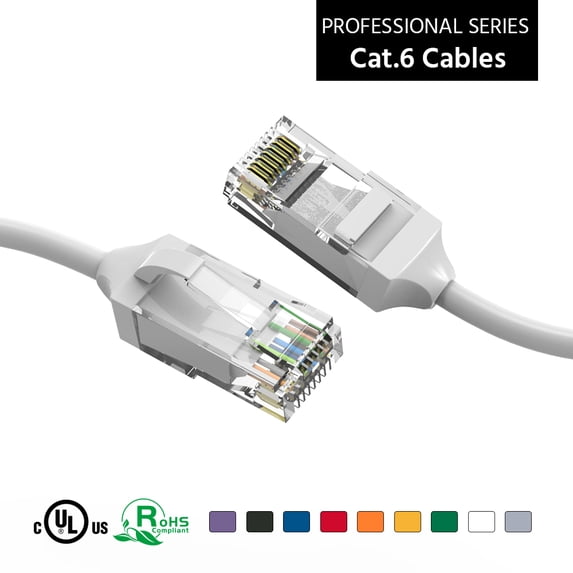 ACCL 3Ft Cat.6 28AWG Slim Ethernet Network Cable White, 2 Pack