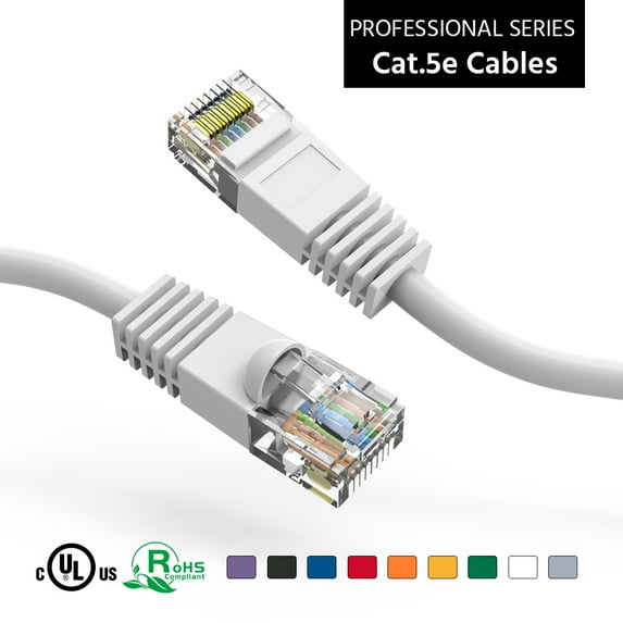 ACCL 40Ft Cat5E UTP Ethernet Network Booted Cable White, 5 Pack
