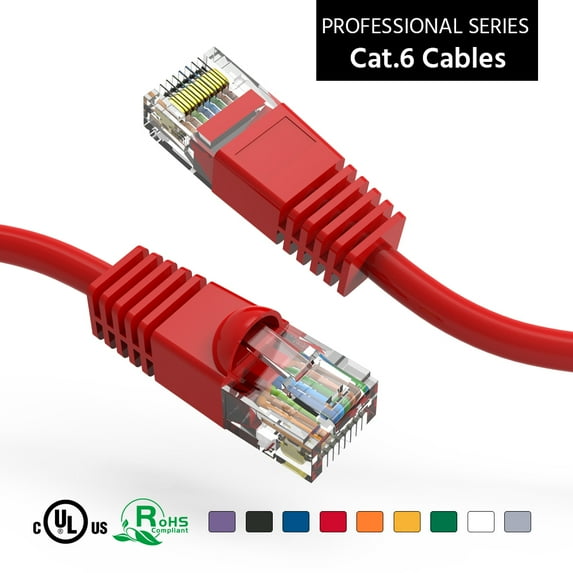 ACCL 40Ft Cat6 UTP Ethernet Network Booted Cable Red, 4 Pack