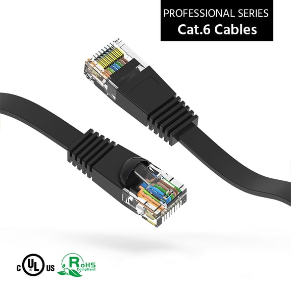 ACCL 4Ft Cat6 Flat Ethernet Network Cable Black, 4 Pack