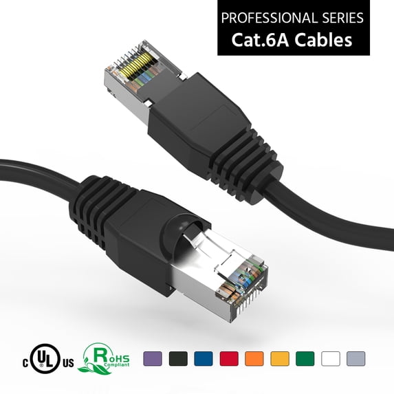 ACCL 5Ft Cat6A Shielded (SSTP) Ethernet Network Booted Cable Black, 3 Pack