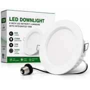 ACCL 6 Inch LED Retrofit Downlight, 12W Recessed Ceiling Light, 2700K Soft Warm White, 820 Lumens, Integrated Trim, E26 Adapter Included, White Finish Pack of 5