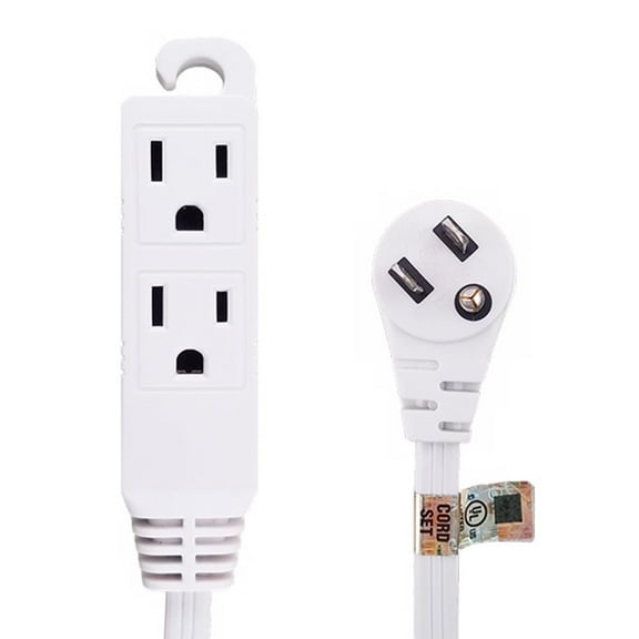 ACCL 6Ft 16/3 Grounded 3-Outlet Flat Angle Power Extension Cord White, 1 Pack
