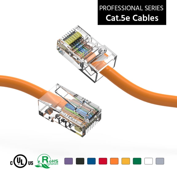 ACCL 75Ft Cat5E UTP Ethernet Network Non Booted Cable Orange, 4 Pack