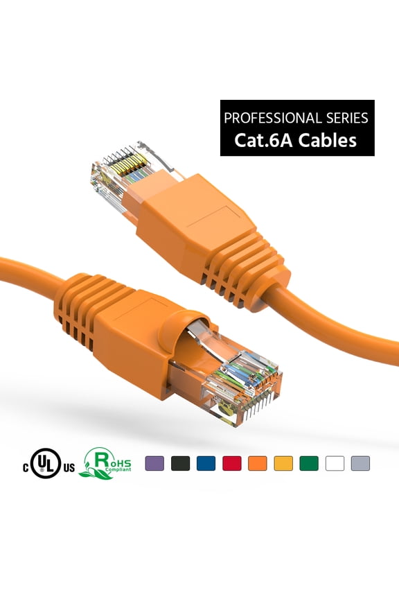 75Ft Cat6A UTP Ethernet Network Booted Cable Orange, 1 Pack