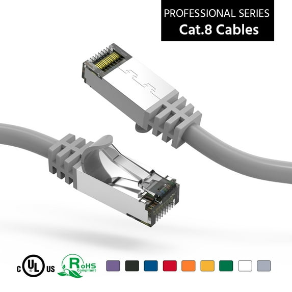 ACCL 7Ft Cat.8 S/FTP Ethernet Network Cable Gray 26AWG, 1 Pack