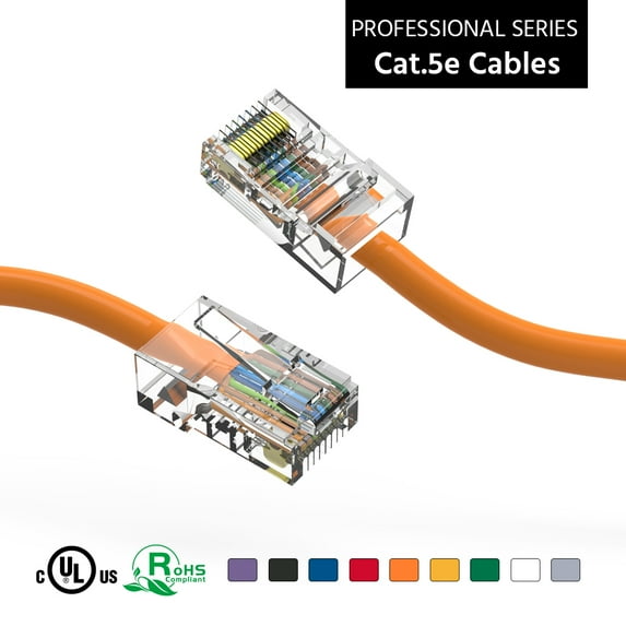 ACCL 7Ft Cat5E UTP Ethernet Network Non Booted Cable Orange, 4 Pack