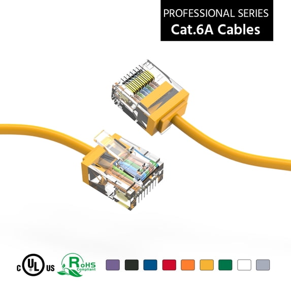 ACCL 7Ft Cat6A UTP Super-Slim Ethernet Network Cable 32AWG Yellow, 5 Pack
