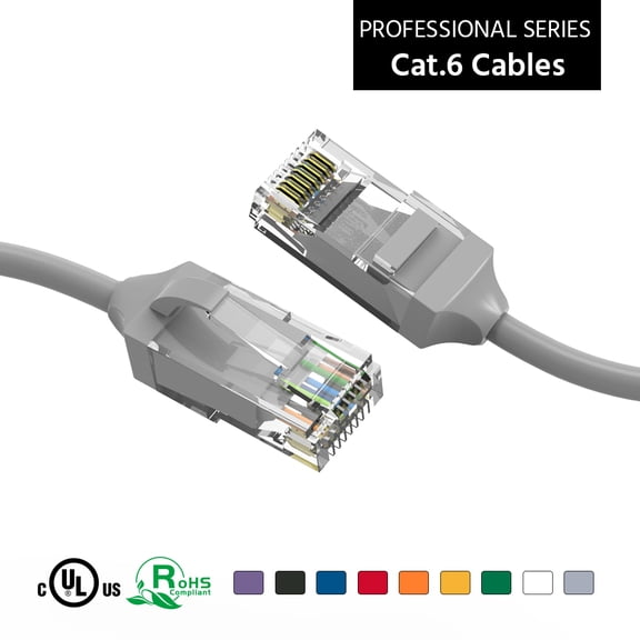 ACCL 8Ft Cat.6 28AWG Slim Ethernet Network Cable Gray, 1 Pack
