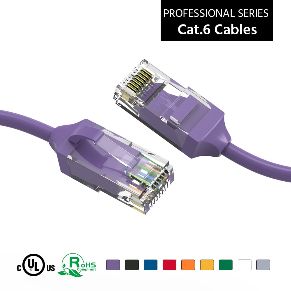 ACCL 8Ft Cat.6 28AWG Slim Ethernet Network Cable Purple, 5 Pack