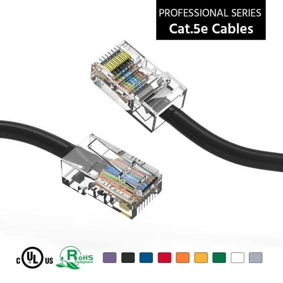 ACCL 8Ft Cat5E UTP Ethernet Network Non Booted Cable Black, 2 Pack