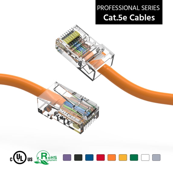 ACCL 8Ft Cat5E UTP Ethernet Network Non Booted Cable Orange, 2 Pack