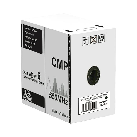 ACCL Cat.6 UTP 23AWG Solid CMP bulk cable(black), 1000ft REELEX, 1 Pack