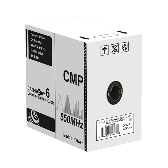 ACCL Cat.6 UTP 23AWG Solid CMP bulk cable(gray), 1000ft REELEX, 1 Pack