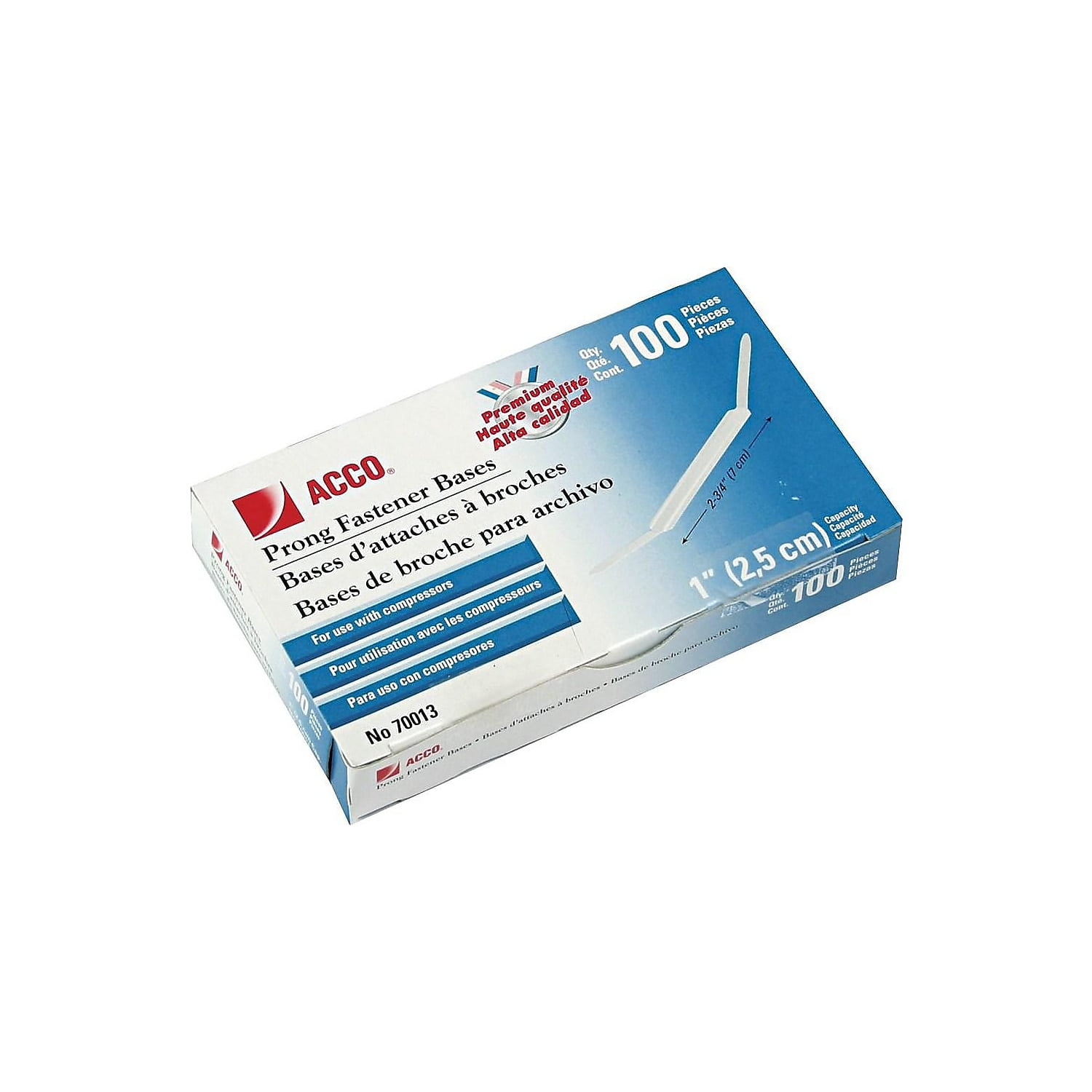 ACCO 2.75"W Prong Fasteners Silver 100/Box (70013) 563875