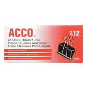ACCO Binder Clips, Medium, 12 Count, Black (A7072050)