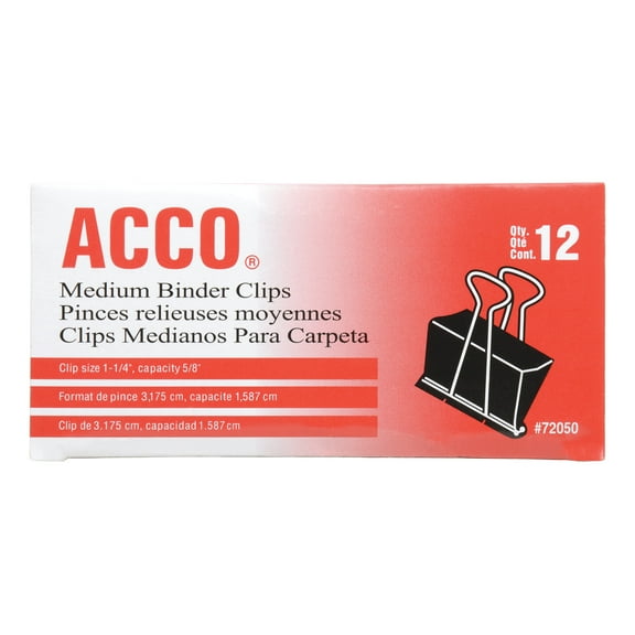 ACCO Binder Clips, Medium, 12 Count, Black (A7072050)