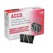 ACCO Large Binder Clips, Steel Wire, 1 1/16 Cap, 2w, Black/Silver, Dozen