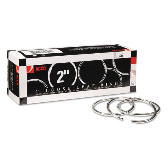 ACCO Loose Leaf Rings, 2" Capacity, Silver, 50/Box (A7072205)