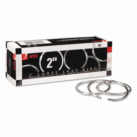 ACCO Loose Leaf Rings, 2" Capacity, Silver, 50/Box (A7072205)