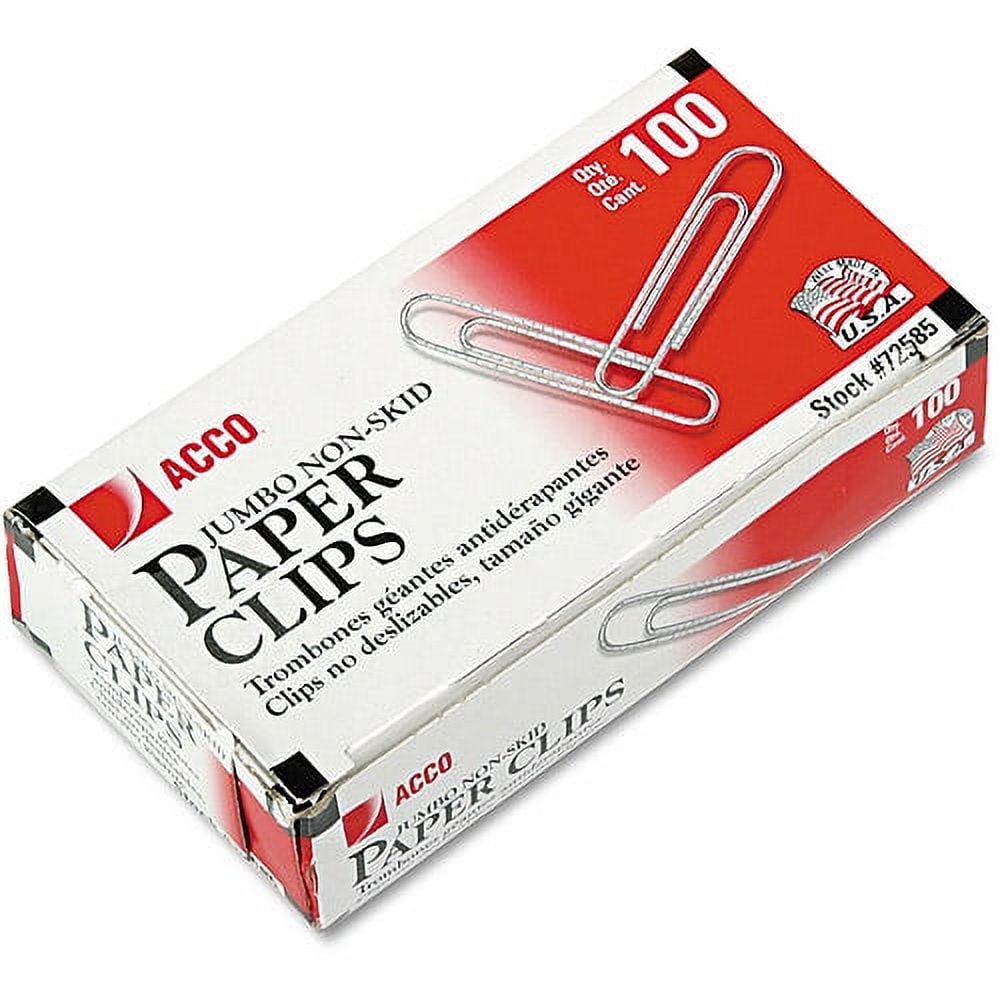 Acco Nonskid Standard Paper Clips Jumbo Silver 100box 10 Boxes