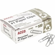 ACCO Recycled Paper Clips, Smooth Finish, #1 Size, 100/Box, Silver 72365