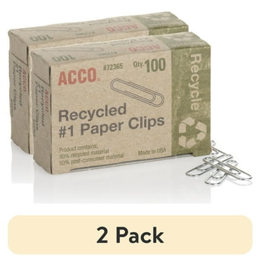 (2 pack) ACCO Recycled Paper Clips, Smooth Finish, #1 Size, 100/Box, Silver (72365)