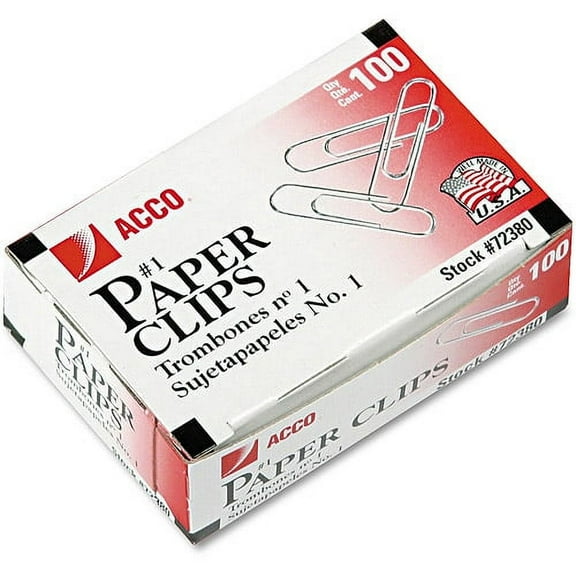 ACCO Smooth Economy Paper Clips, Steel Wire, No. 1, Silver, 100 Clips Per Box, 10 Boxes Per Pack