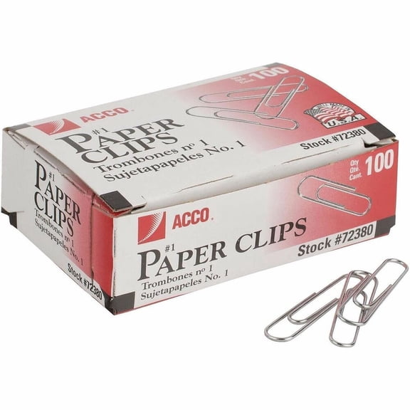 ACCO Smooth Economy Paper Clips, Steel Wire, No. 1, Silver, 100 Clips Per Box, 10 Boxes Per Pack