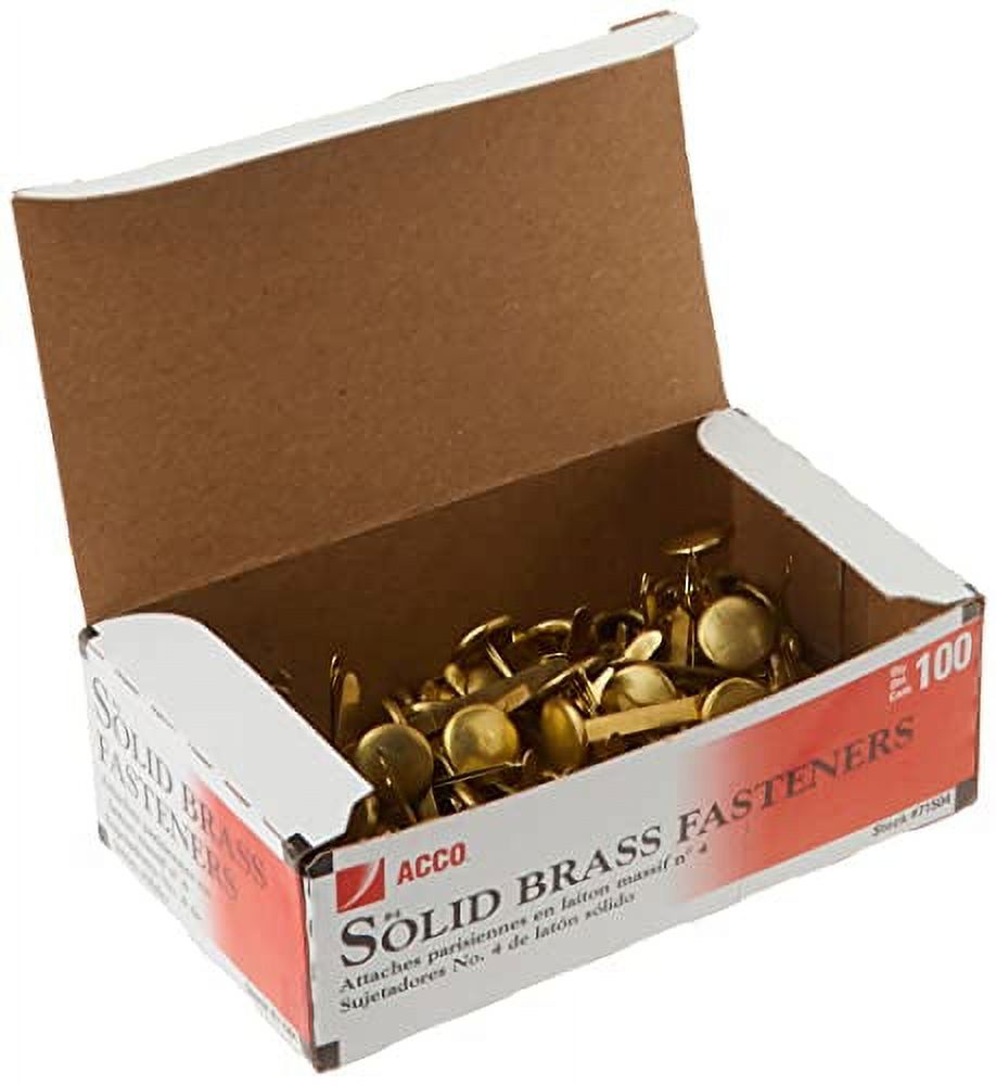 ACCO Solid Brass Paper .. Fasteners, 1 Inch Capacity, .. 100 Fasteners