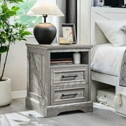 ACCOHOHO 18" Farmhouse Rustic Nightstand with 2 Drawers, Grey
