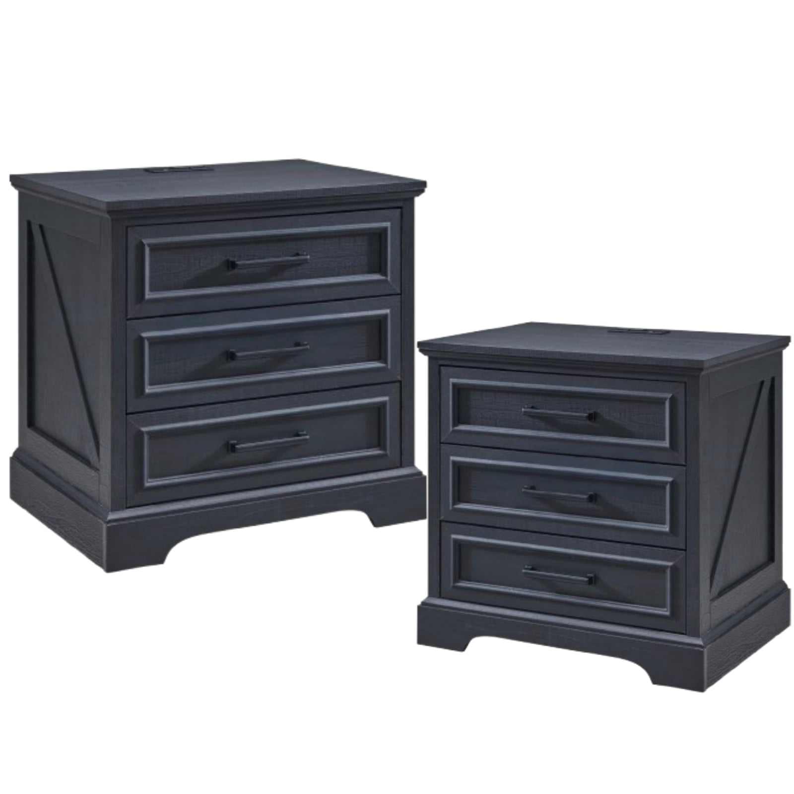ACCOHOHO 3 Drawer Nightstand Set of 2 with Charging Station - Farmhouse End Tables, Rustic Side Tables for Bedroom & Living Room, Black