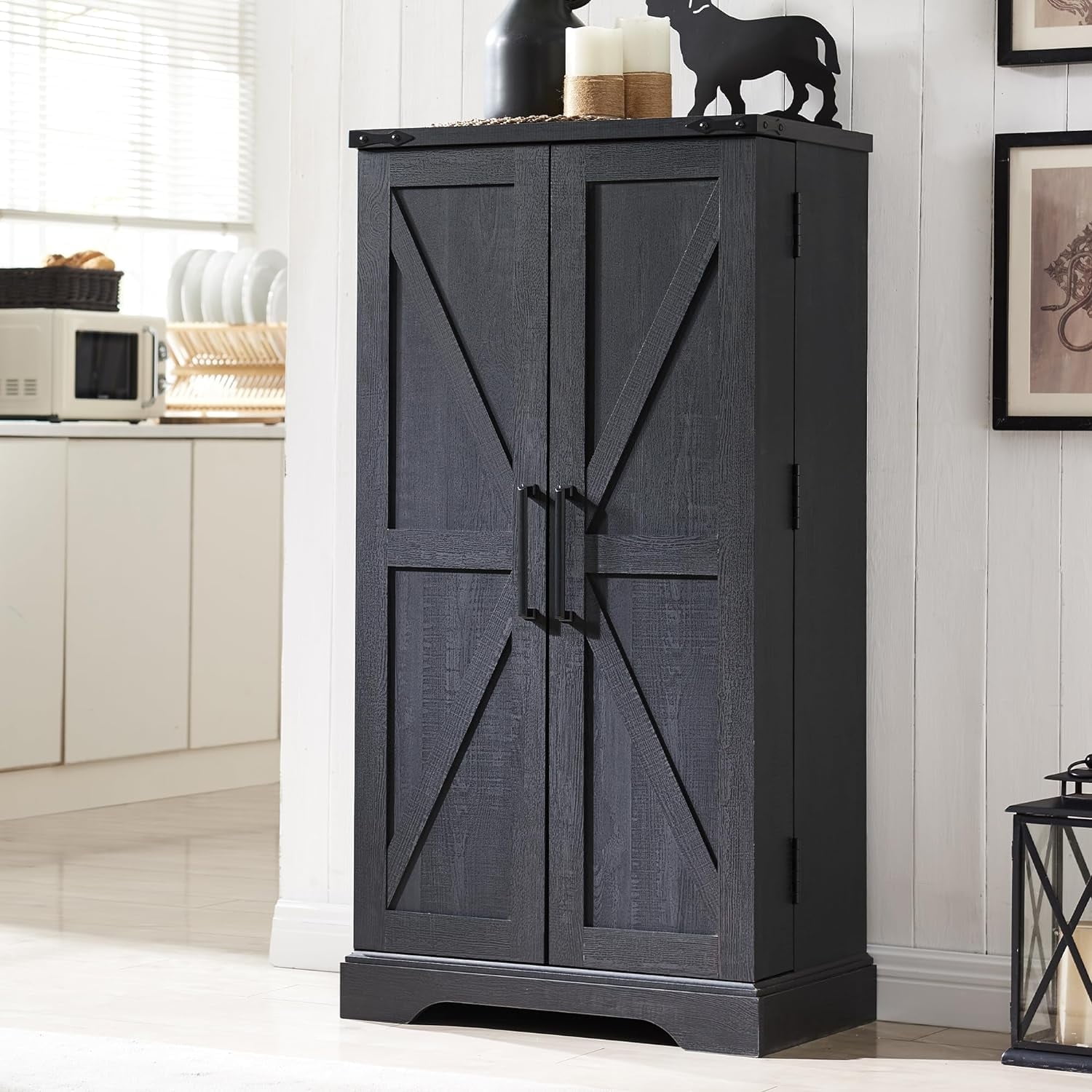 ACCOHOHO 47" Kitchen Pantry Cabinet, Farmhouse Storage Cabinet with Adjustable Shelves for Kitchen, Dining Room, Bathroom - Black