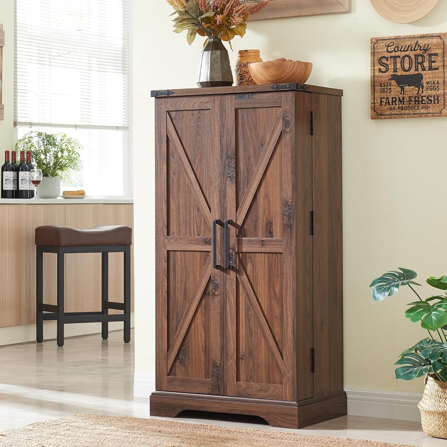 ACCOHOHO 47" Kitchen Pantry Cabinet, Farmhouse Storage Cabinet with Adjustable Shelves for Kitchen, Dining Room, Bathroom - Brown