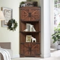 thumbnail image 1 of ACCOHOHO 68"Tall Farmhouse Corner Cabinet Rustic 5-Tier Storage Wood Bookcase with Doors and Adjustable Shelves for Bathroom Living Room, Brown, 1 of 5