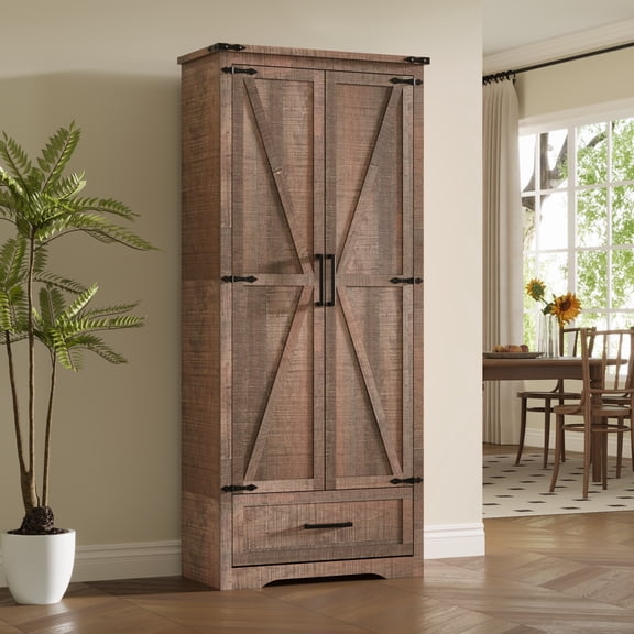 ACCOHOHO Pantry Cabinet, 72" Tall Farmhouse Storage Cabinet with Adjustable Shelves & 1 Drawer for for Kitchen, Dining Room, Rustic Brown