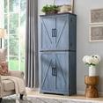 thumbnail image 1 of ACCOHOHO 72" Tall Kitchen Pantry, Farmhouse Storage Cabinet with Barn Doors, Drawer and Adjustable Shelves, Rustic Wood Cupboard for Kitchen, Dining Room, Bathroom, Rustic Blue, 1 of 7