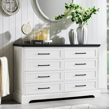 ACCOHOHO 8 Drawer Dressers Chests for Bedroom,52"Wide Rustic Wood Chest of Drawers，White