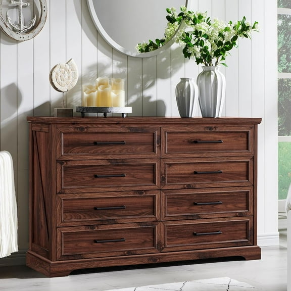 ACCOHOHO 8 Drawer Dressers Chests for Bedroom ,52"Wide Rustic Wood Chestof Drawers,Brown