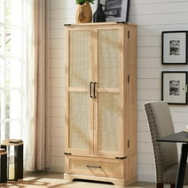 ACCOHOHO Farmhouse 72" Tall Kitchen Pantry Cabinet with 2 Doors, Large Drawer Shelves Wood Storage Cabinet for Dining Room Living Room, Natural Oak