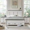 thumbnail image 1 of ACCOHOHO Farmhouse Full Size Bed Frame with 52" Tall Full-Panel Headboard & Footboard, Full Platform Bedframe with Storage Drawers, Wood Panel Bed Base, No Squeak, No Box Spring Needed, Antique White, 1 of 6
