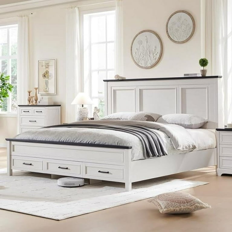 ACCOHOHO Farmhouse King Size Bed Frame with 52