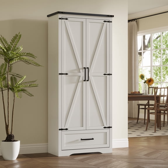 ACCOHOHO Pantry Cabinet, 72" Tall Farmhouse Storage Cabinet with Adjustable Shelves & 1 Drawer for for Kitchen, Dining Room, White