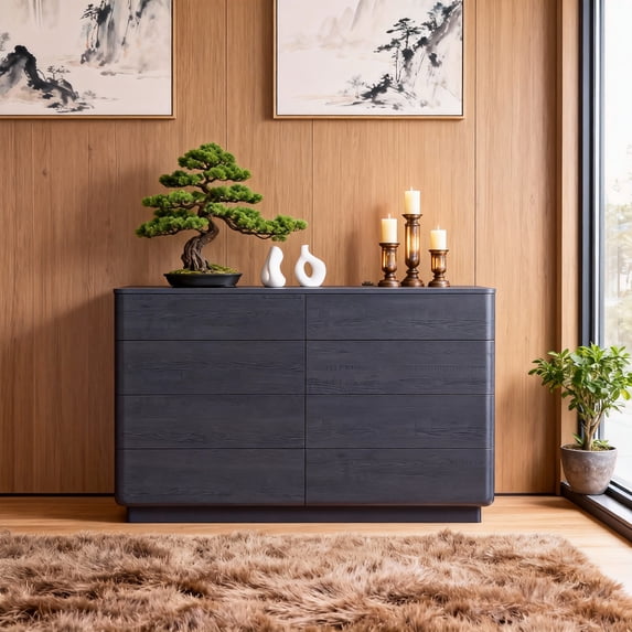 ACCOHOHO Modern High-Capacity 8 Spacious Drawers Dresser Chest of Drawers - Push-Open Quiet Drawers and Sturdy Base for Bedroom/Living Room,Black