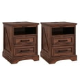 thumbnail image 1 of ACCOHOHO Nightstands Set of 2 with Charging Station, Rustic End Table with 2 Drawers Farmhouse Side Table with 3-tier Storage Space Bedside Cabinet for Bedroom Living Room,Brown, 1 of 10