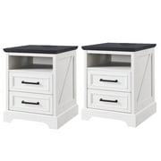 ACCOHOHO Nightstands Set of 2 with Charging Station, Rustic End Table with 2 Drawers Farmhouse Side Table with 3-tier Storage for Bedroom Living Room, White