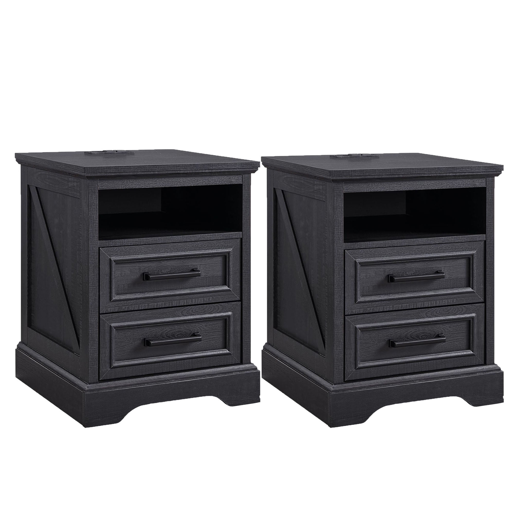 ACCOHOHO Nightstands Set of 2 with Charging Station, Rustic End Table with 2 Drawers Farmhouse ...