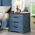 thumbnail image 1 of ACCOHOHO Rustic 3 Drawers Nightstand with Charging Station, 24" Wide Wood Farmhouse Night Stand with Drawers for Bedroom, Living Room, Blue, 1 of 8