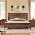 thumbnail image 1 of ACCOHOHO Rustic Queen Size Bed Frame with 52" Tall Full-Panel Headboard, Wood Platform Bedframe with Footboard and Storage Drawers, No Squeak, No Box Spring Needed, Brown, 1 of 7